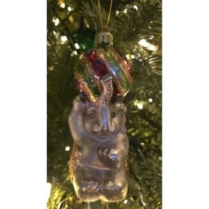 VTG Christmas Glass Ornament Elephant Circus Style Ball Hat